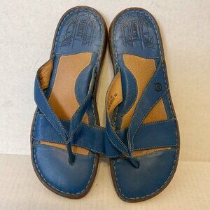 Born Sandals Leather 11 Blue Brown Trim Strappy